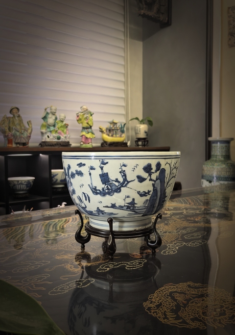 古玩陶瓷明晚期青花（神舟幻想）案缸拍賣，當前價格18888元