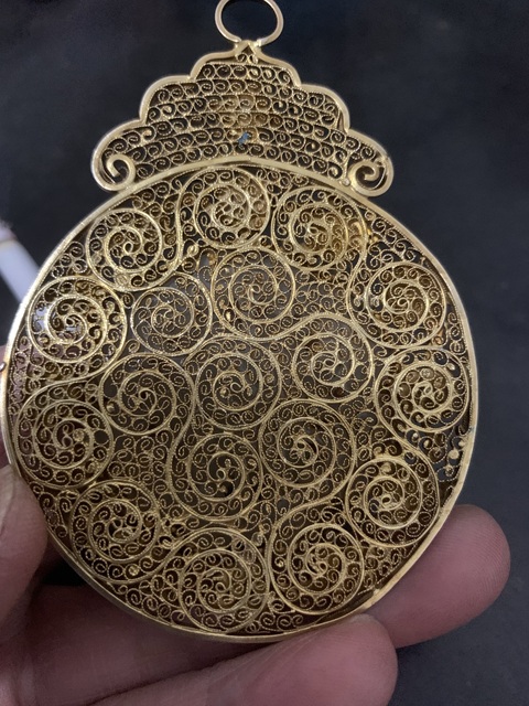 古玩玉器景泰藍(lán)鑲玉佩真品鑒賞圖