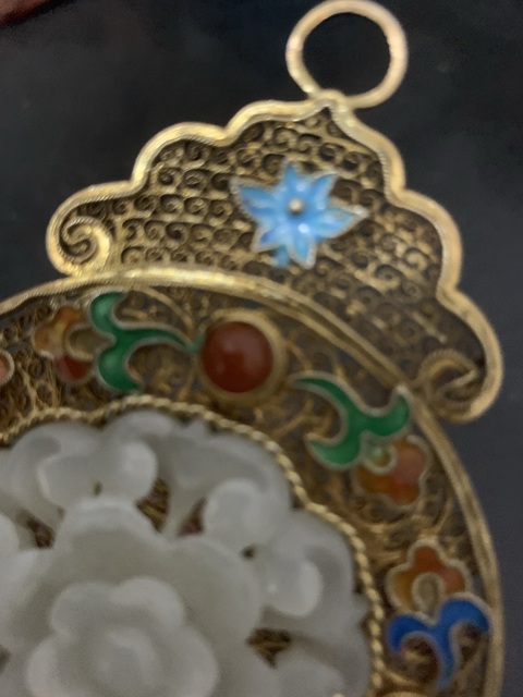 古玩玉器景泰藍(lán)鑲玉佩真品鑒賞圖