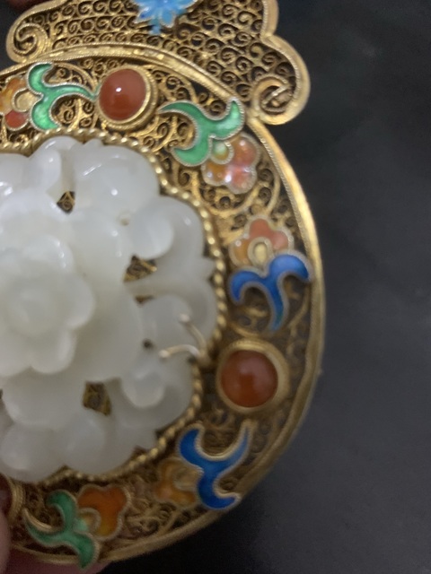 古玩玉器景泰藍(lán)鑲玉佩真品鑒賞圖