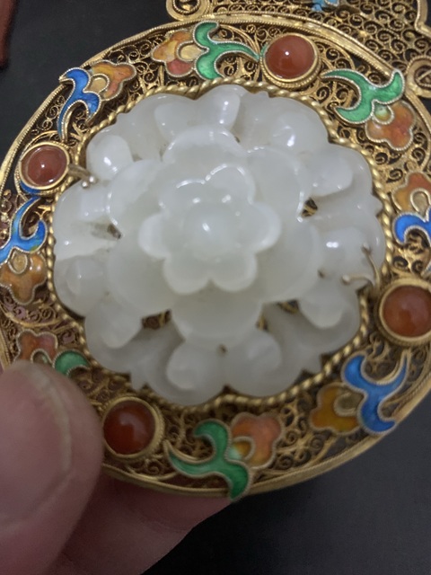 古玩玉器景泰藍(lán)鑲玉佩真品鑒賞圖