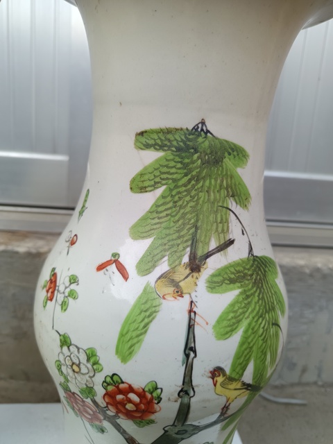 古玩陶瓷民國磁柳樹黃鶯花觚真品鑒賞圖