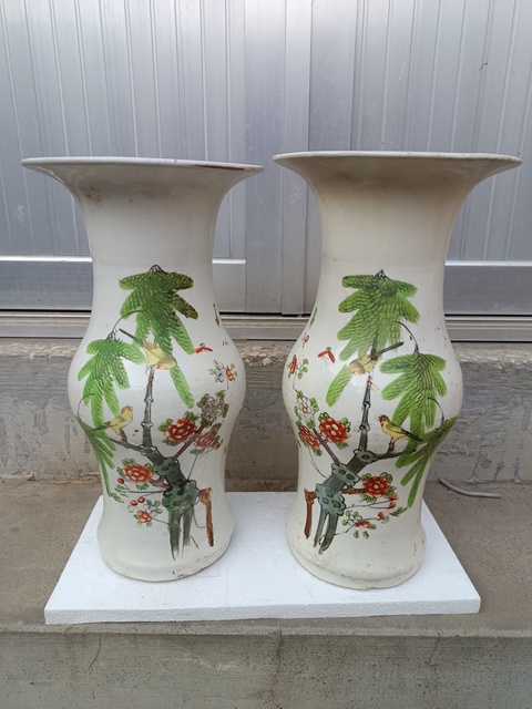 古玩陶瓷民國磁柳樹黃鶯花觚真品鑒賞圖