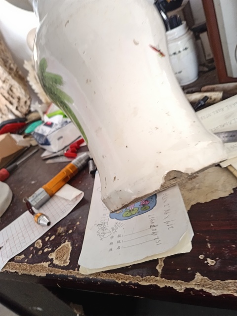 古玩陶瓷民國磁柳樹黃鶯花觚真品鑒賞圖