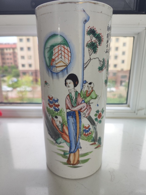 古玩陶瓷民國粉彩帽筒真品鑒賞圖