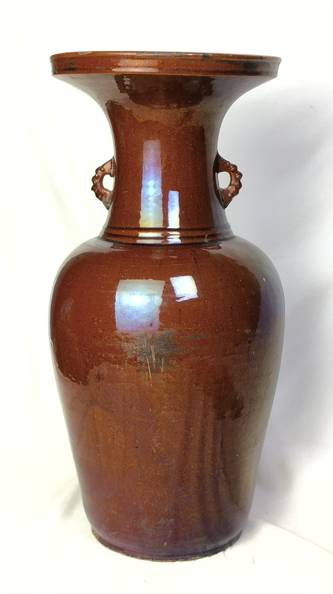 古玩陶瓷朱砂紅釉盤口瓶真品鑒賞圖