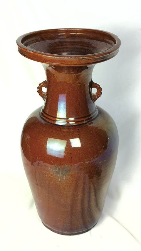 古玩陶瓷朱砂紅釉盤口瓶真品鑒賞圖