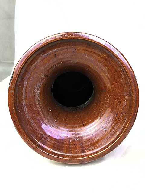 古玩陶瓷朱砂紅釉盤口瓶真品鑒賞圖