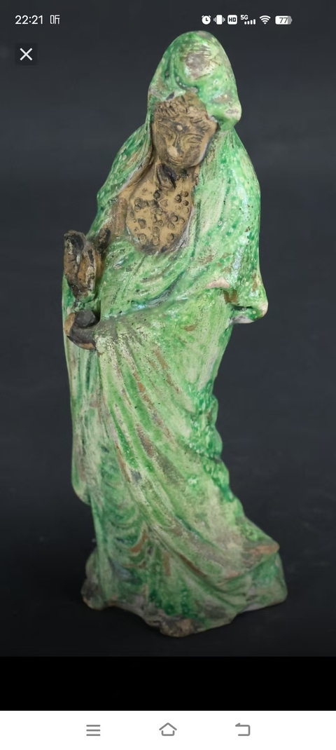 古玩陶瓷綠釉人物塑像真品鑒賞圖