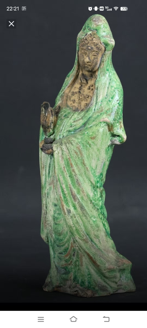 古玩陶瓷綠釉人物塑像真品鑒賞圖