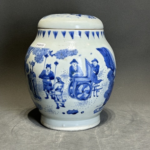 古玩陶瓷人物紋青花蓮子罐真品鑒賞圖