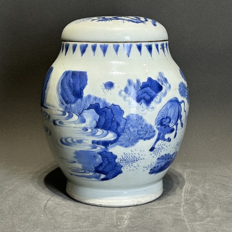 古玩陶瓷人物紋青花蓮子罐真品鑒賞圖