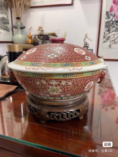 古玩陶瓷粉彩寶相花萬壽無疆一品鍋真品鑒賞圖