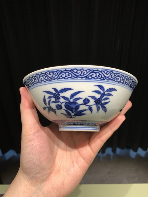 古玩陶瓷青花三多紋宮式碗真品鑒賞圖