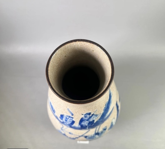 古玩陶瓷哥釉青花鐵骨泥人物故事紋葫蘆瓶真品鑒賞圖