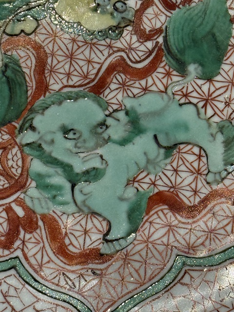 古玩陶瓷清康熙五彩雙獅舞球紋大盤真品鑒賞圖