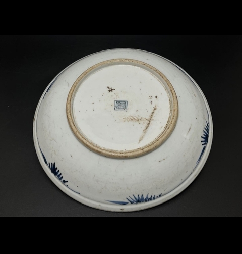 古玩陶瓷清代青花雙獅戲球紋盤真品鑒賞圖