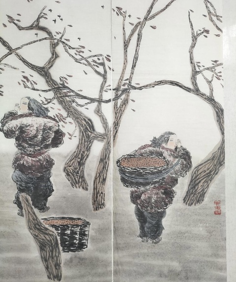 古玩字畫谷豐人物畫橫披真品鑒賞圖