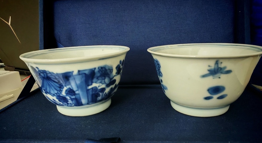 古玩陶瓷青花洞石牡丹花卉紋杯一對(duì)真品鑒賞圖