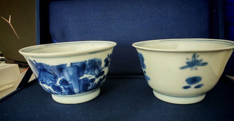 古玩陶瓷青花洞石牡丹花卉紋杯一對(duì)真品鑒賞圖