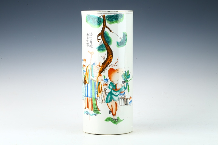 古玩陶瓷民國·粉彩壽星人物紋帽筒真品鑒賞圖