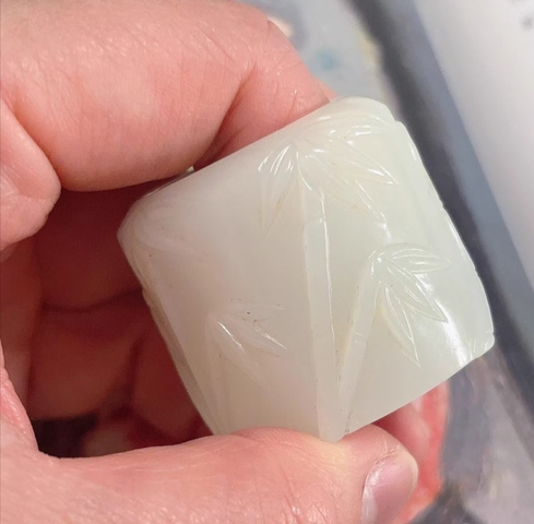 古玩玉器竹紋玉扳指真品鑒賞圖