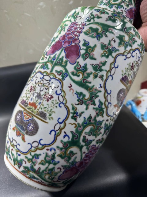 古玩陶瓷粉彩提籃花卉紋棒槌瓶真品鑒賞圖