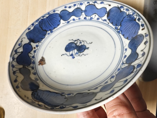 古玩陶瓷葫蘆紋玉璧底青花盤拍賣，當前價格198元