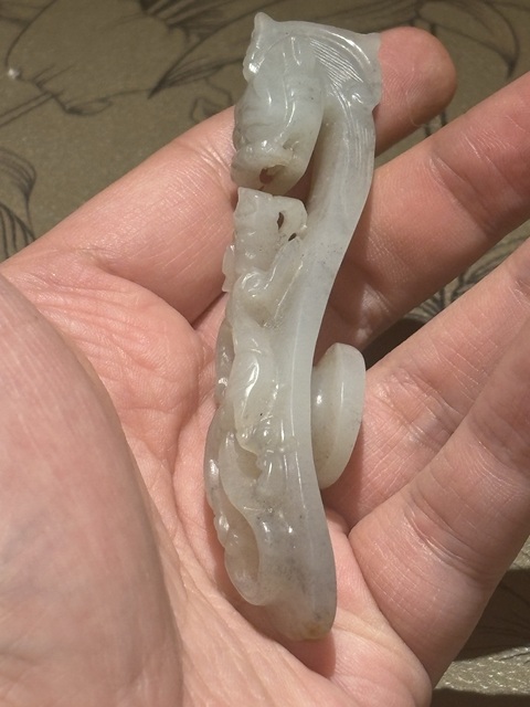 古玩玉器元·蒼龍教子玉鉤真品鑒賞圖