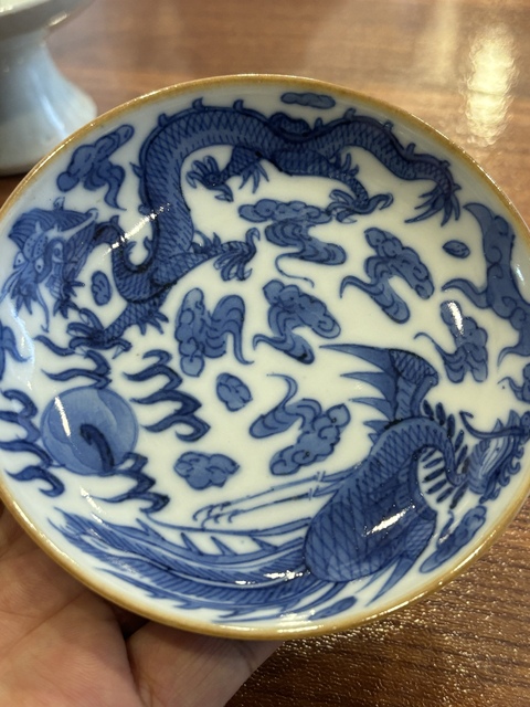 古玩陶瓷清嘉慶 青花龍鳳紋小碟真品鑒賞圖