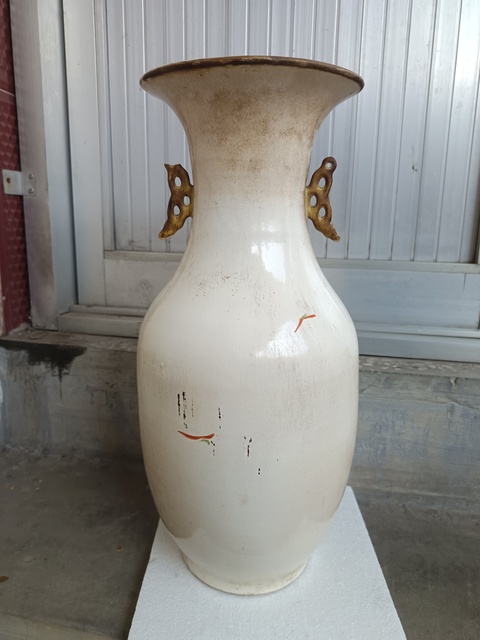 古玩陶瓷花鳥紋雙松葉耳撇口瓶拍賣，當前價格298元