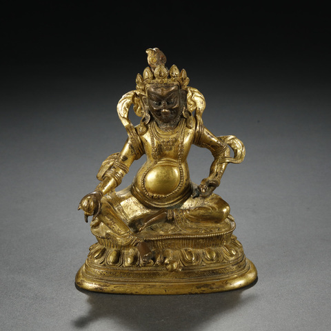 古玩銅器銅鎏金黃財神真品鑒賞圖