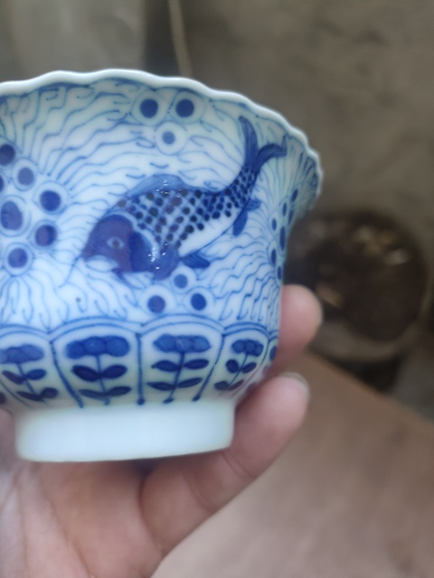 古玩陶瓷青花魚藻紋杯碟，盤子晚清真品鑒賞圖