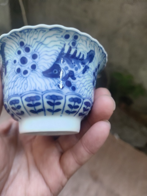 古玩陶瓷青花魚藻紋杯碟，盤子晚清真品鑒賞圖