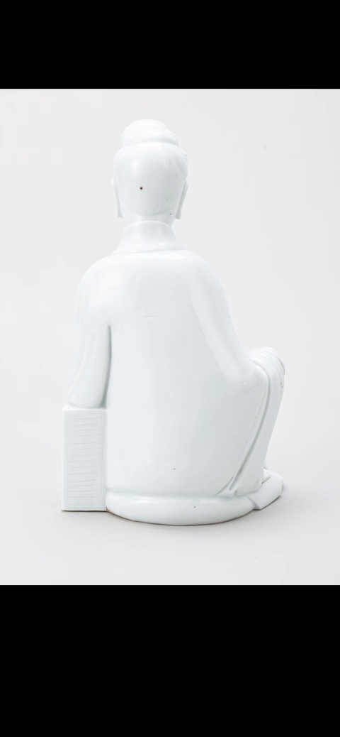 古玩陶瓷清代時(shí)期“博及漁人”款持經(jīng)觀音塑像真品鑒賞圖