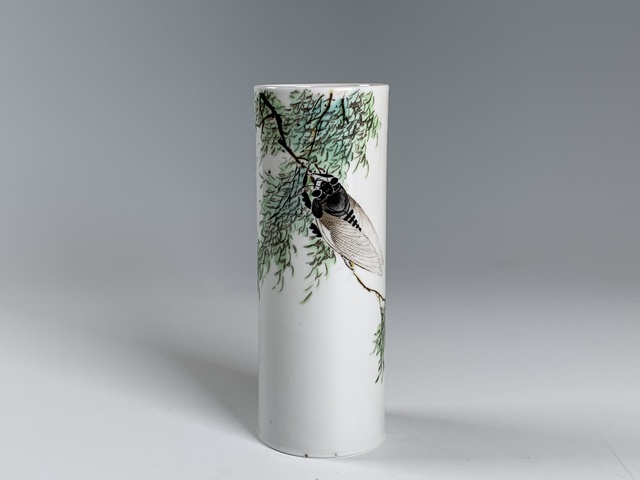 古玩陶瓷民國(guó)·粉彩柳梢鳴蟬紋香筒拍賣(mài)，當(dāng)前價(jià)格7260元