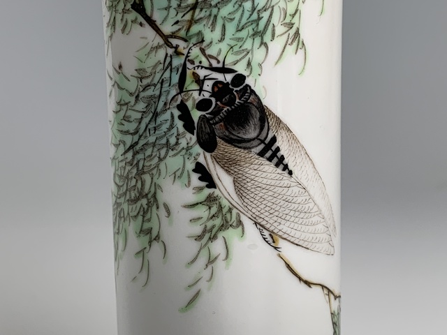 古玩陶瓷民國(guó)·粉彩柳梢鳴蟬紋香筒拍賣(mài)，當(dāng)前價(jià)格7260元