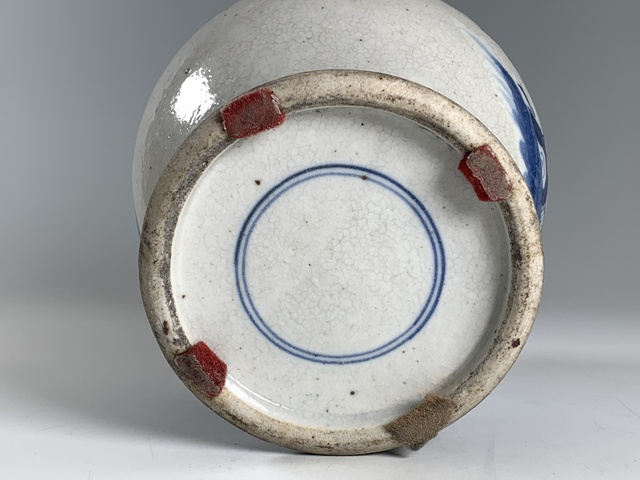 古玩陶瓷清晚期·哥釉青花人物紋將軍罐拍賣，當前價格0元