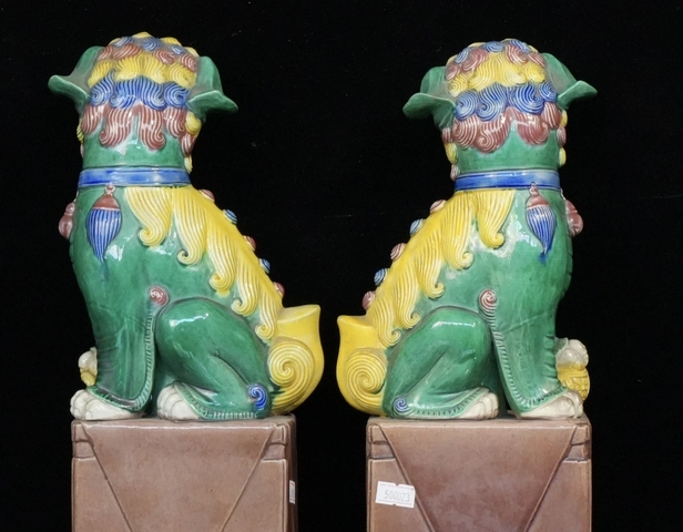 古玩陶瓷素三彩獅子瓷塑一對真品鑒賞圖