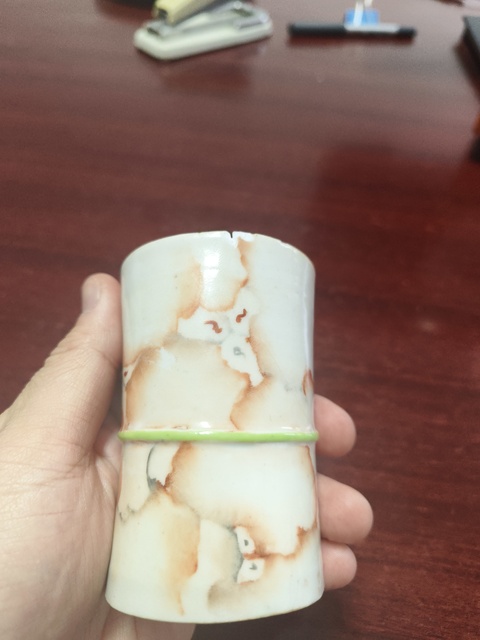 古玩陶瓷仿石紋釉洪福齊天包袱形筆筒真品鑒賞圖