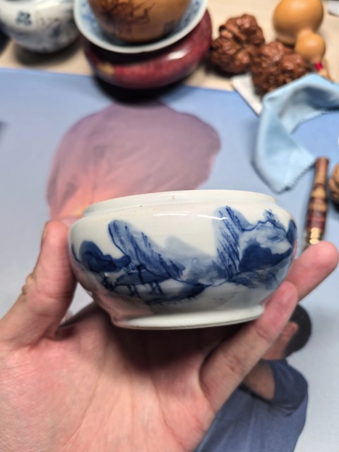 古玩陶瓷青花山水人物紋水洗真品鑒賞圖