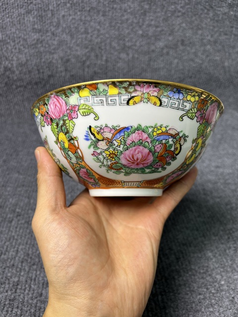 古玩陶瓷廣彩開窗花鳥紋碗真品鑒賞圖