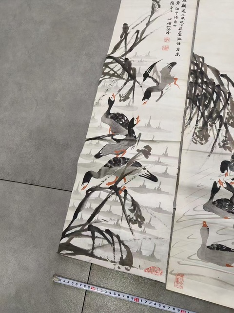 古玩字畫蘆雁四屏真品鑒賞圖