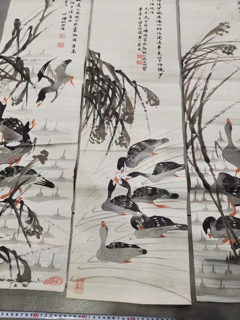 古玩字畫蘆雁四屏真品鑒賞圖