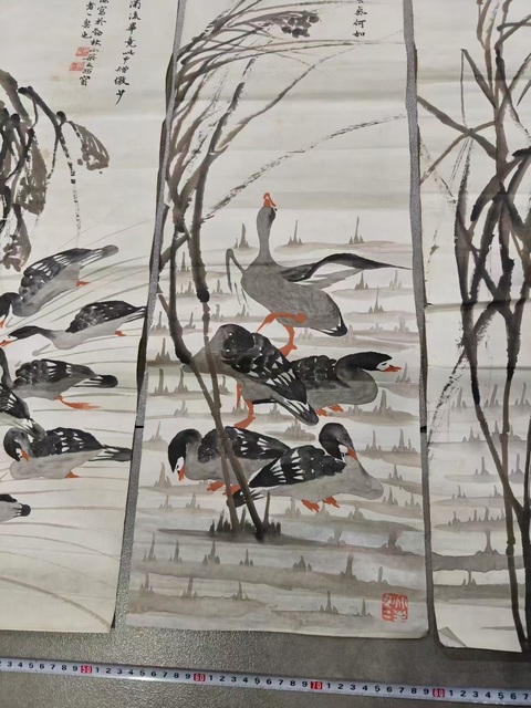 古玩字畫蘆雁四屏真品鑒賞圖