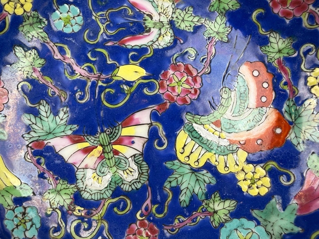 古玩陶瓷民國·藍地粉彩瓜瓞綿綿盤拍賣，當前價格249元