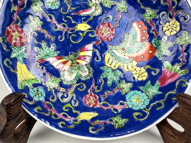 古玩陶瓷民國·藍地粉彩瓜瓞綿綿盤拍賣，當前價格249元