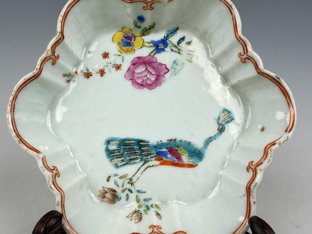 古玩陶瓷清乾隆·粉彩孔雀紋六方棱形洗拍賣，當前價格128元