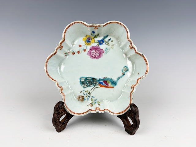 古玩陶瓷清乾隆·粉彩孔雀紋六方棱形洗拍賣，當前價格128元