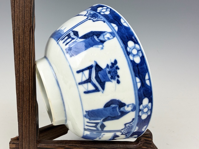 古玩陶瓷清晚期·青花開窗四愛圖碗拍賣，當前價格788元